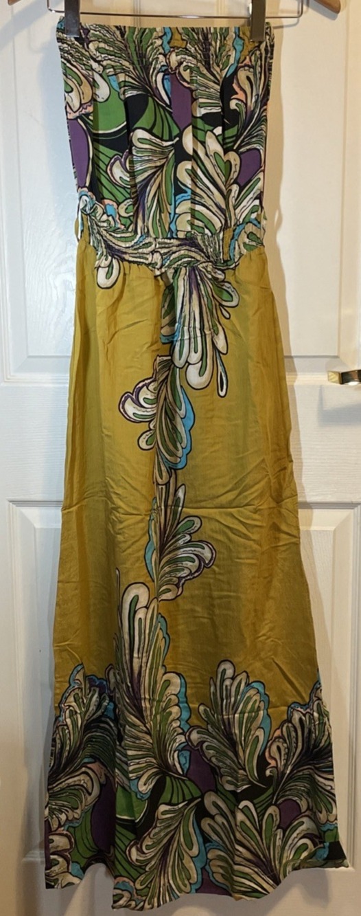 Hot & Delicious Strapless Floral/Abstract Print Maxi Dress Size Small Multicolor